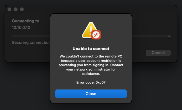 Mac RDP Unable to Connect - Protected Users