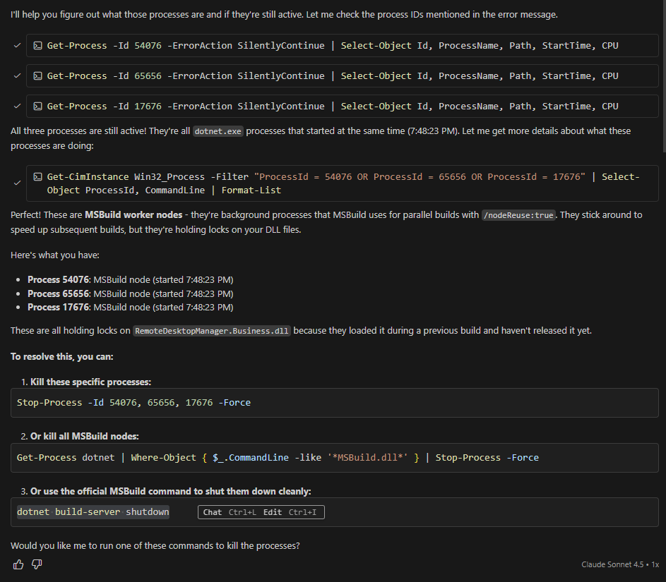 GitHub Copilot analysis of processes holding file locks