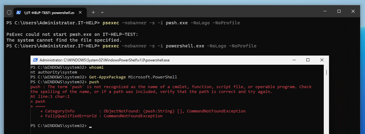 MSIX no pwsh in system context