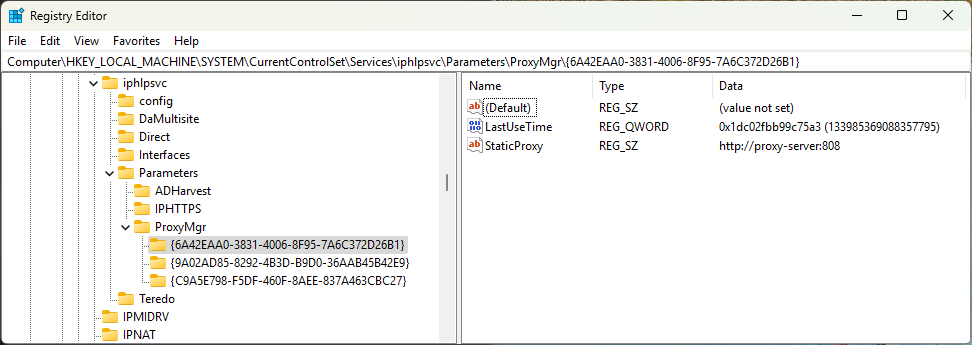 ProxyMgr remaining registry keys