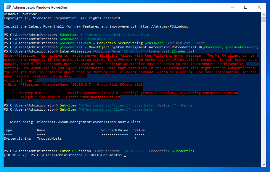 PowerShell Remoting Client Trusted Hosts Error
