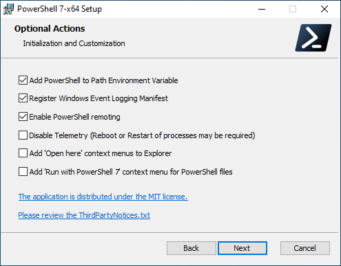 PowerShell MSI installer Options Enable PSRemoting