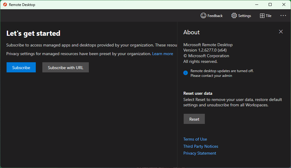 MSRDC automatic updates disabled