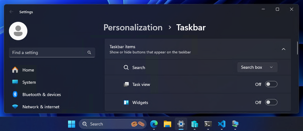 Windows taskbar search box taking space