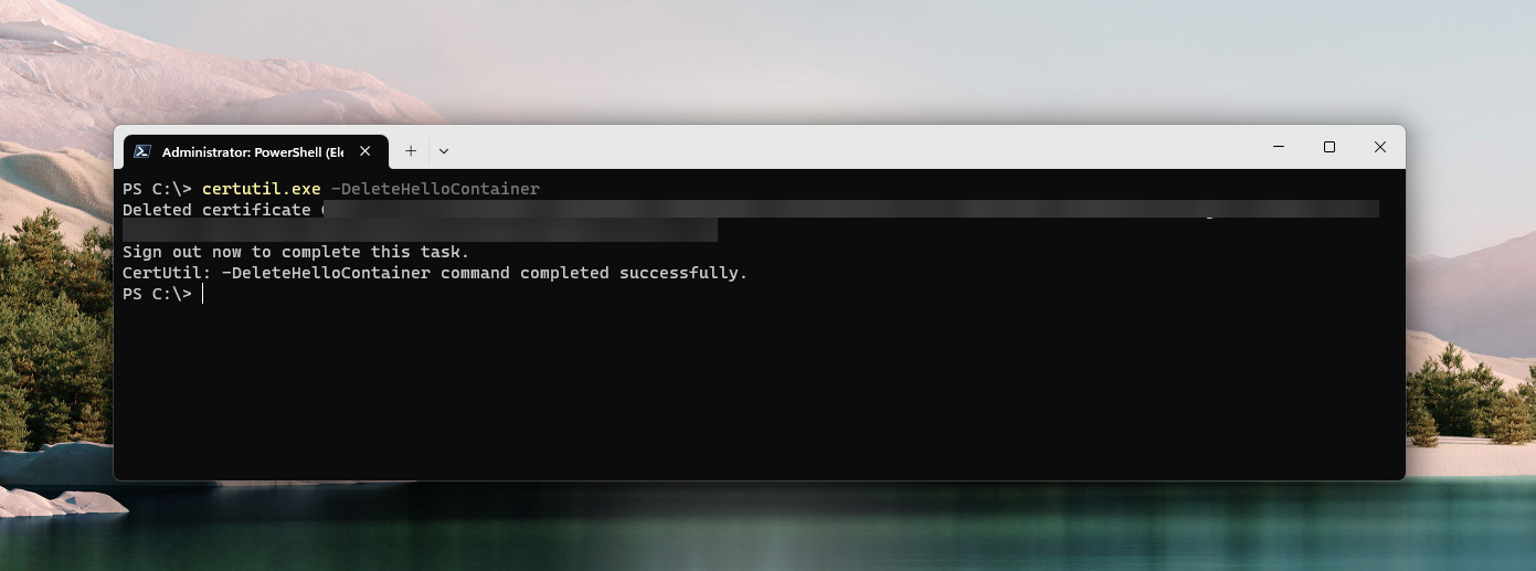 WHfB certutil Delete Hello Container